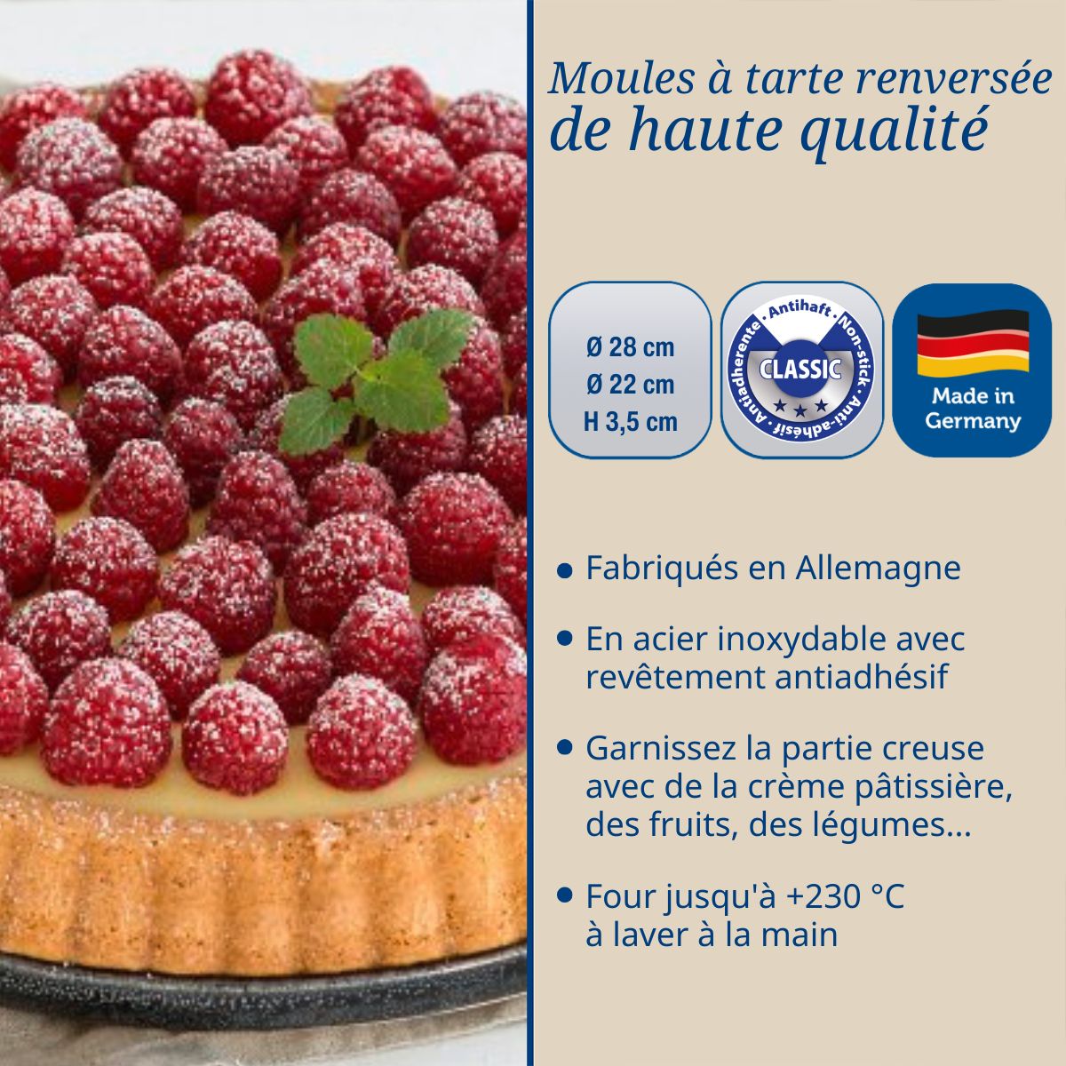 Set de 2 moules à tarte renversée 22 cm et 28 cm Dr Oetker tradition