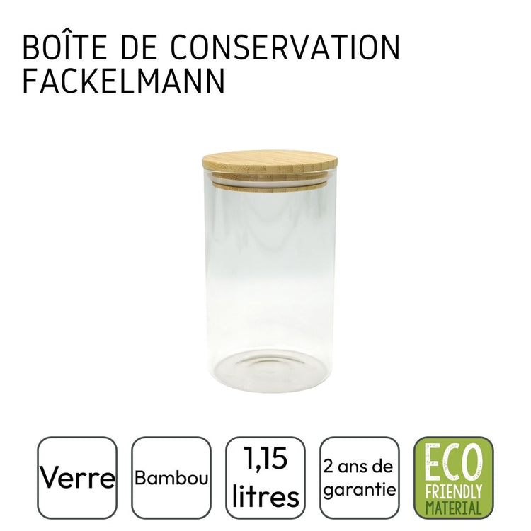 Lot de 2 boîtes de conservation alimentaire hermétique en verre 1,15L avec 2 ustensiles de cuisine Fackelmann Nature Divers