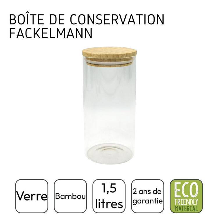 Lot de 2 boîtes hermétiques alimentaires en verre 1,5L avec 2 ustensiles de cuisine Fackelmann Nature Divers