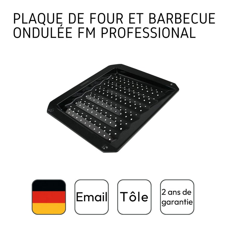 Lot de 2 plaques pâtisserie et cuisson 33/38 cm en acier émaillé FM Professional Barbecue