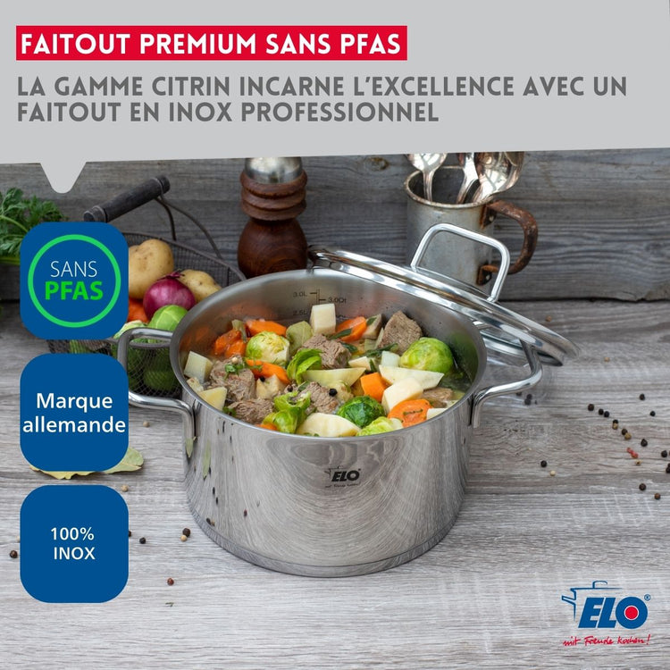 Marmite inox avec couvercle en verre 12 cm de diamètre d'une capacité de 0,6 litre Elo Citrin