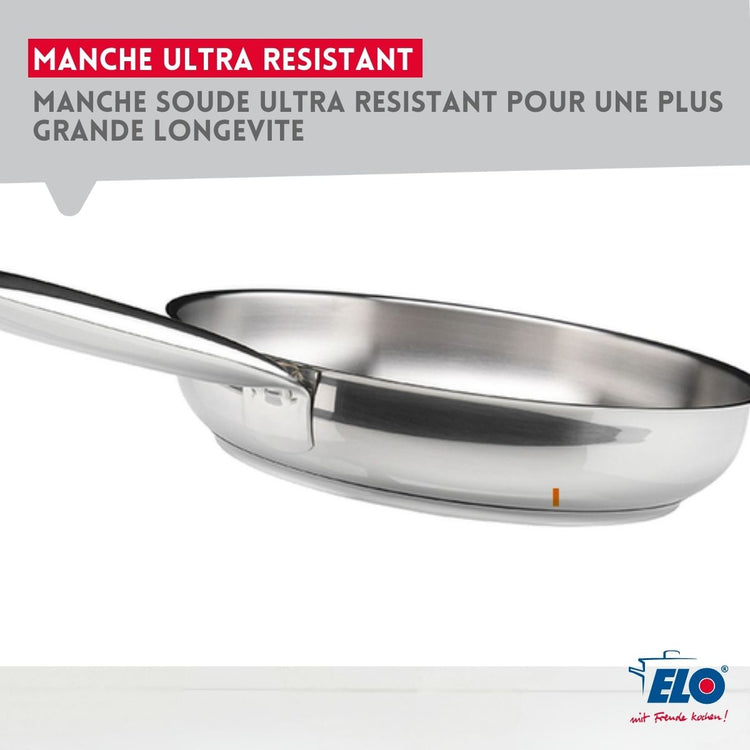 Poêle à frire 24 cm en inox 18/10 sans revêtement de 1,7 litres Elo Profi Therm