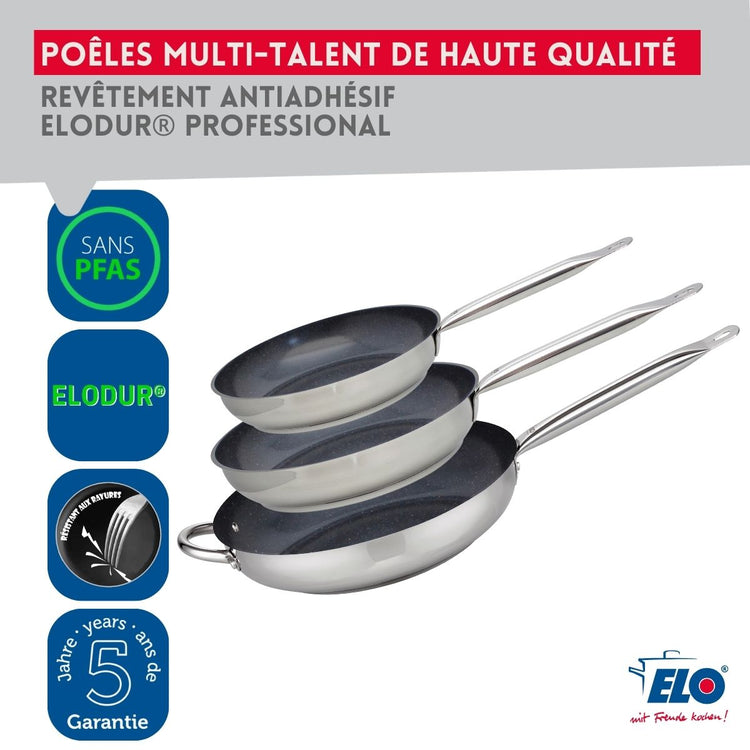 Set de 3 Poêles de cuisson avec revêtement céramique sans PFAS 24 cm, 28 cm et 32 cm Profi Therm Platinum Elo