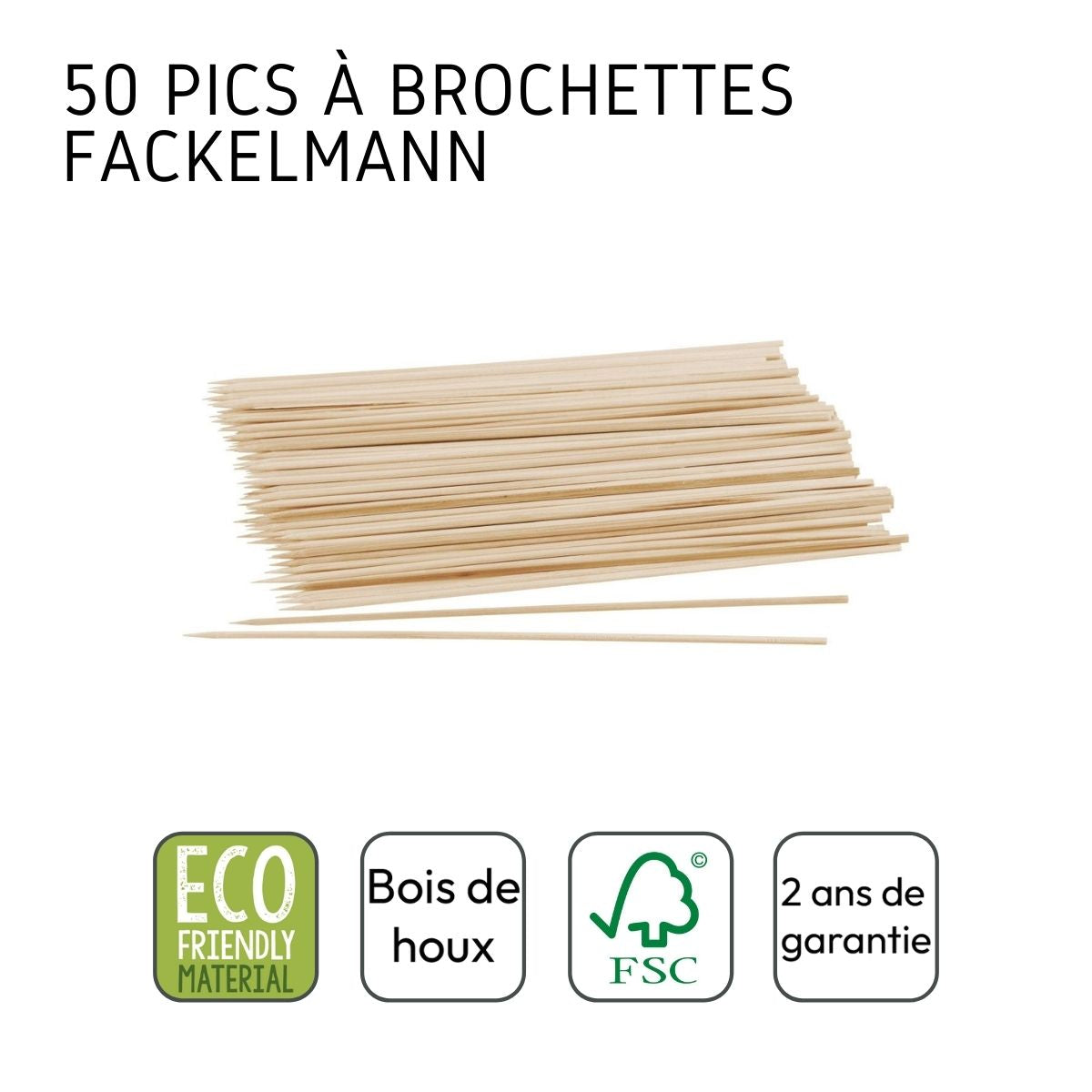 Lot de 50 piques en bois pour brochettes de 25 cm Fackelmann Eco Friendly