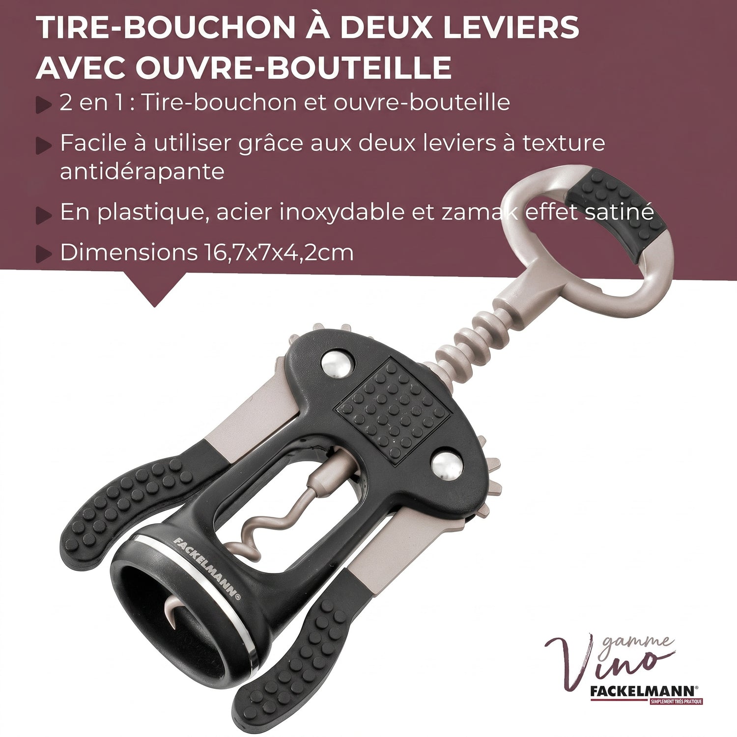Tire-bouchon à levier décapsuleur 17 cm Fackelmann Bar Concept