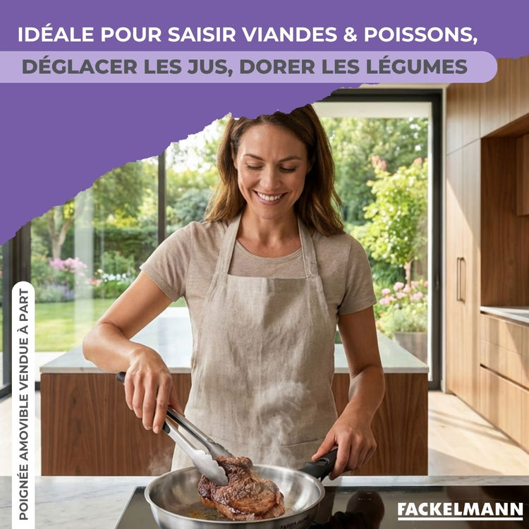 Poêle 24 cm en inox manche amovible Fackelmann InoGrip
