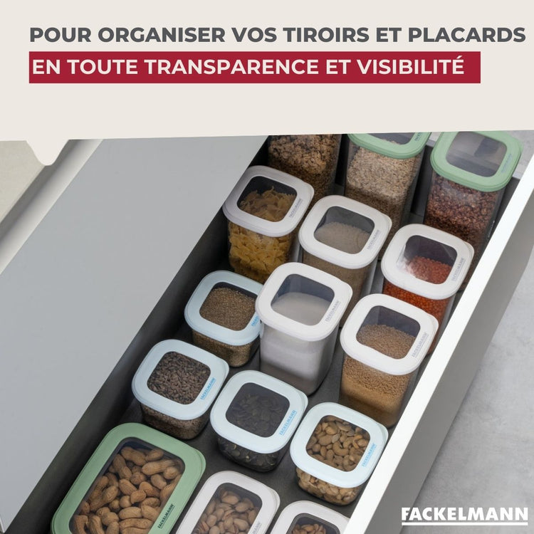Lot de 4 boîtes hermétiques 0,55L avec 4 ustensiles de cuisine Fackelmann Storage