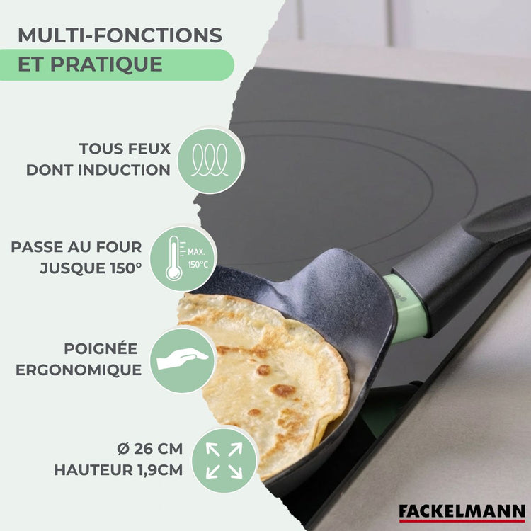 Set chandeleur crêpière 26 cm et 2 ustensiles Fackelmann Brandao