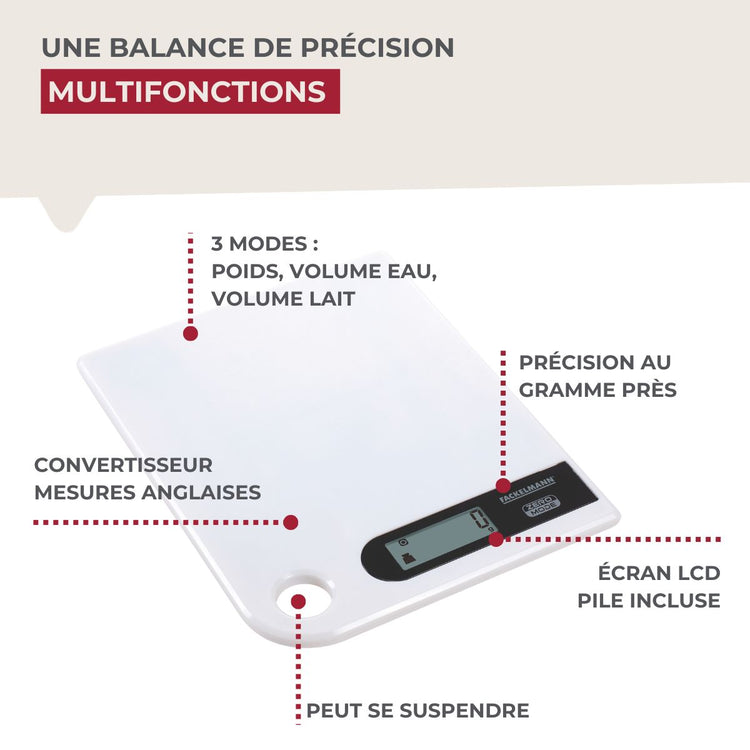 Balance de Cuisine Électronique Blanche 5 kg Fackelmann