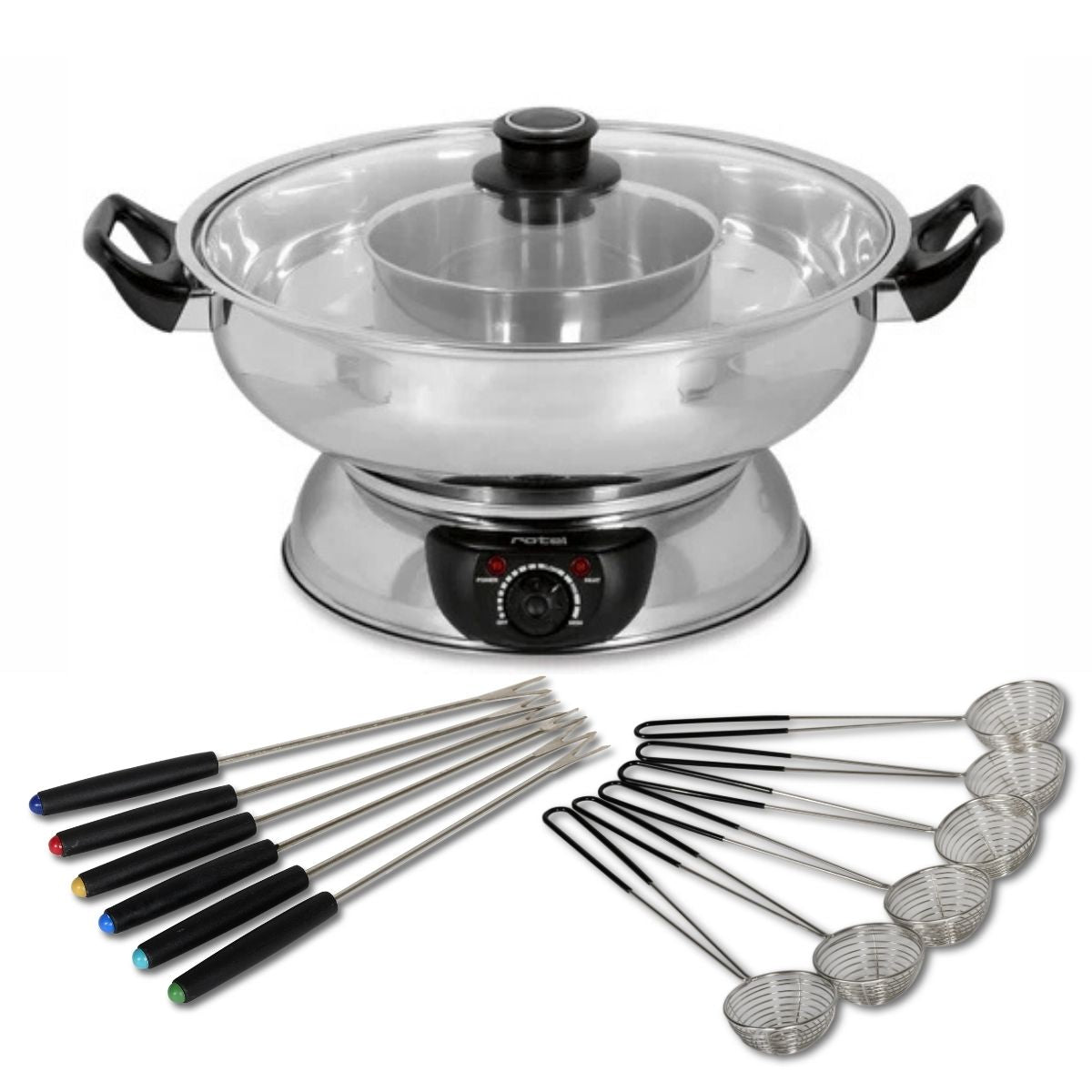 Appareil à fondue chinoise 2 compartiments avec fourchettes et passoires Rotel