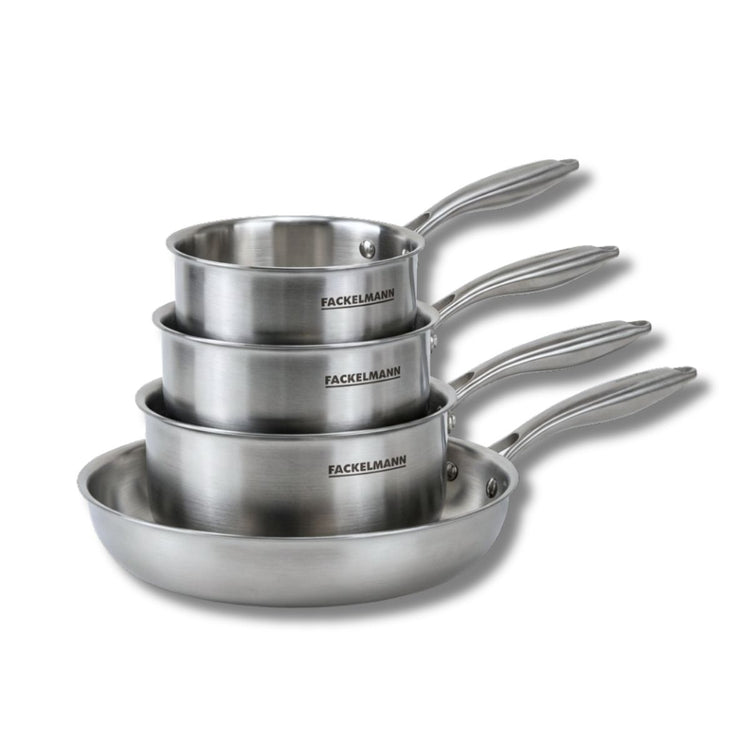 Batterie de cuisine avec 1 poêle de cuisson 26 cm et 2 casseroles 14/18 cm en inox sans PFAS Fackelmann Vita3