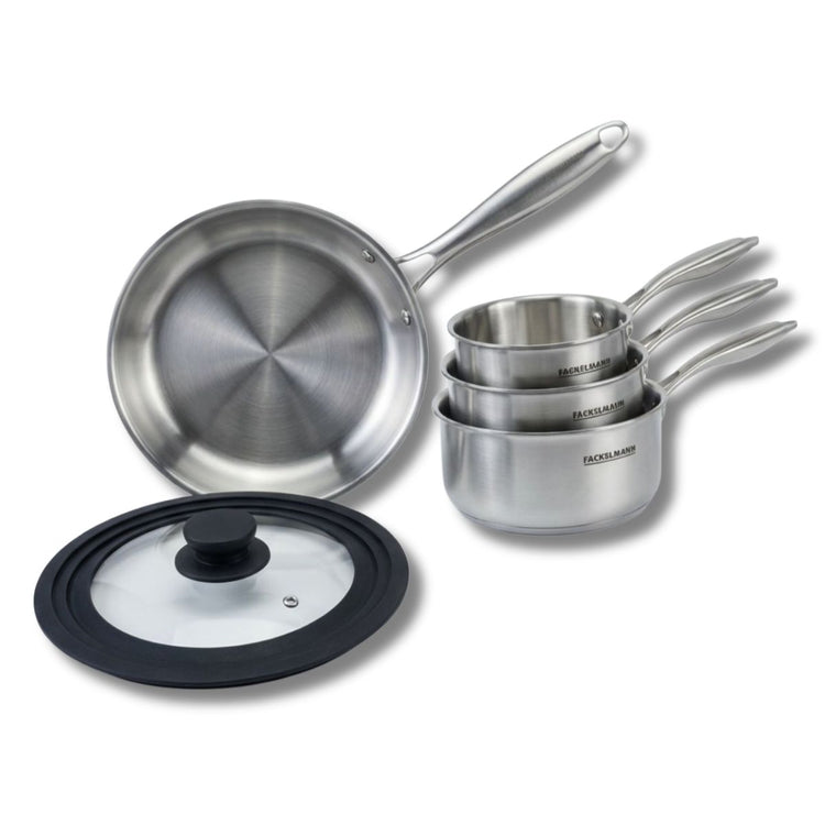 Batterie de cuisine avec 1 poêle 26 cm et 2 casseroles 14/18 cm avec 1 couvercle de cuisson universel sans PFAS Fackelmann Vita3