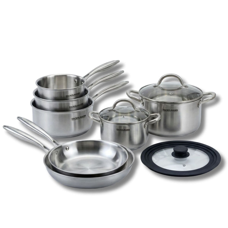 Poêles à Frire 20 24 cm, Casseroles 14 et 18 cm, Faitouts 20 24 cm inox 18/10 Triply et Couvercle Fackelmann Vita3
