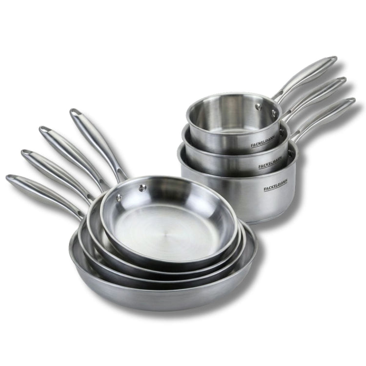 Batterie de cuisine avec 4 poêles 20/24/26/28 cm et 2 casseroles 14/18 cm en inox sans PFAS Fackelmann Vita3
