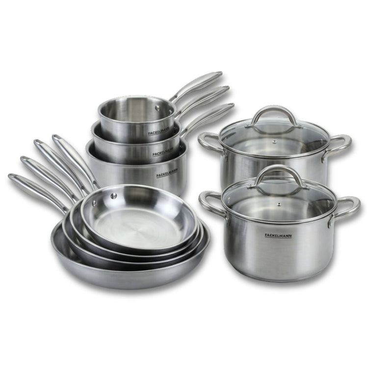4 poêles à Frire 20 24 26 et 28 cm, Casseroles 14 et 18 cm inox 18/10, Faitouts 20 et 24 cm inox 18/10 Triply Fackelmann Vita3