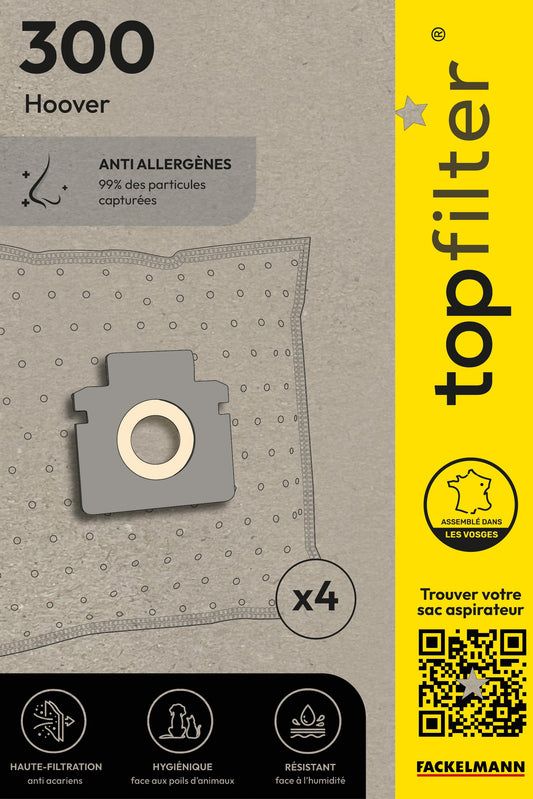 Lot de 4 sacs aspirateur Hoover TopFilter Premium