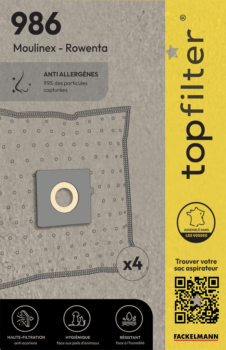 Lot de 4 sacs aspirateur pour Rowenta et Moulinex TopFilter Premium