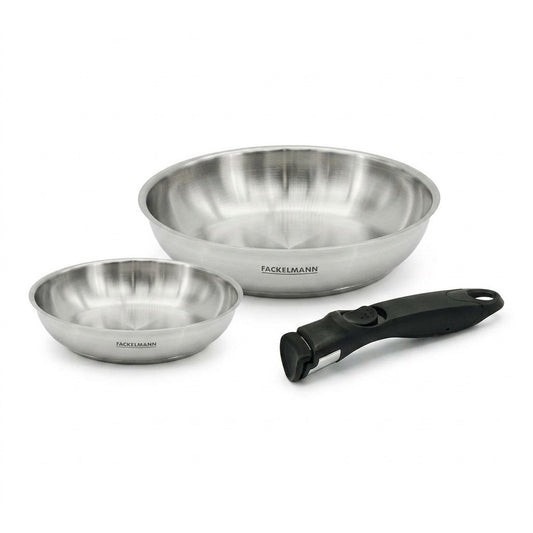 Lot de 2 poêles en inox 20 cm et 24 cm avec manche amovible Fackelmann InoGrip