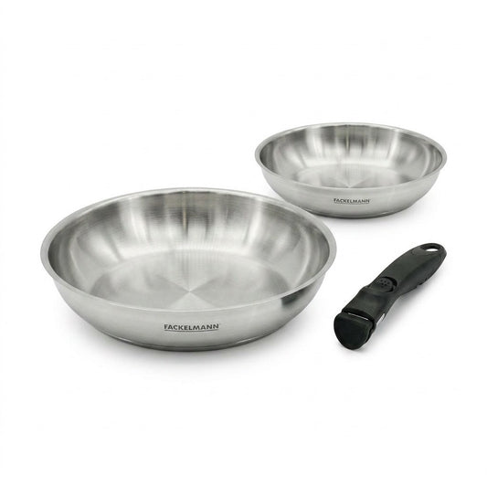 Lot de 2 poêles en inox de 20 cm et 28 cm avec manche amovible Fackelmann InoGrip