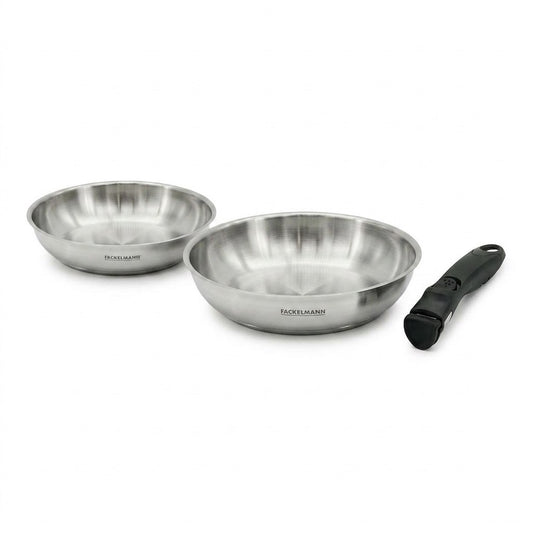 Lot de 2 poêles en inox de 24 cm et 28 cm avec manche amovible Fackelmann InoGrip