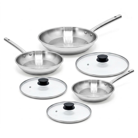 Lot de 3 poêles à frire 20, 24 et 28 cm et 3 couvercles en verre Fackelmann Rhona