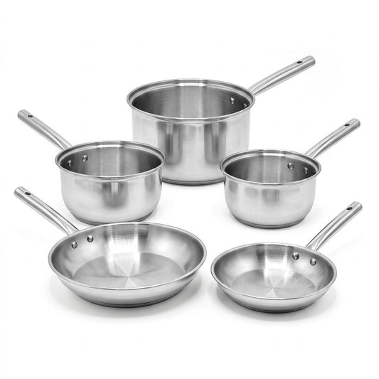 Lot de 3 casseroles 18/20/22 cm et 2 poêles 20/24 cm en inox Fackelmann Rhona