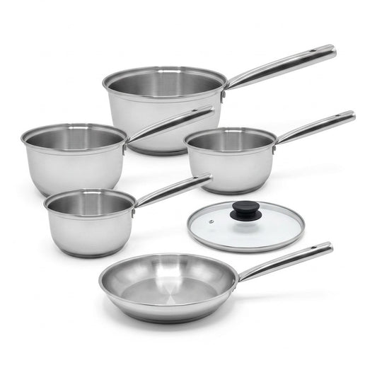 Lot de 4 casseroles 16/18/20/22 cm et poêle en inox 24 cm avec couvercle Fackelmann Rhona