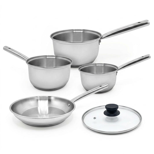 Lot de 3 casseroles inox 18/20/22 cm et 1 poêle à frire 20 cm avec couvercle Fackelmann Rhona