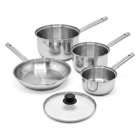 Lot de 3 casseroles 18/20/22 cm et poêle en inox 28 cm avec couvercle Fackelmann Rhona