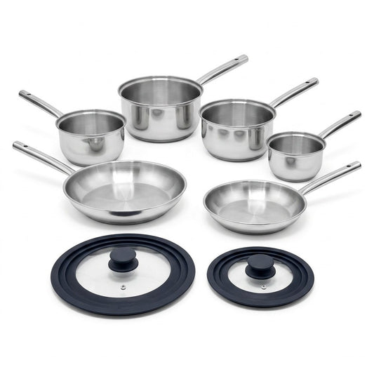 Lot de 4 casseroles 16/18/20/22 cm et 2 poêles en inox 20/28 cm et couvercles Fackelmann Rhona