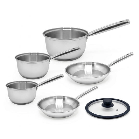 Lot de 3 casseroles 18/20 cm et 2 poêles en inox 20/24 cm avec couvercle Fackelmann Rhona