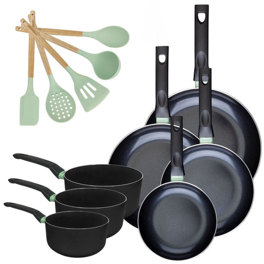 Batterie de cuisine de 4 poêles 20/24/28/30 cm, 3 casseroles 16/18/20 cm et 5 ustensiles Fackelmann Brandao