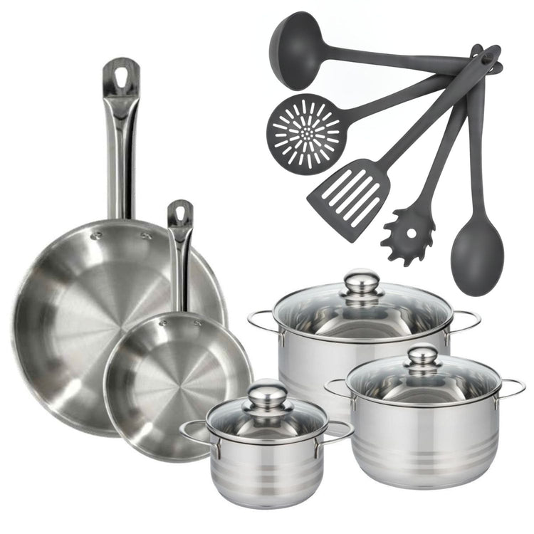 Batterie de cuisine avec 2 poêles 20/28 cm et 2 faitouts 20/24 cm avec 1 ustensiles de cuisine Fackelmann Etherna