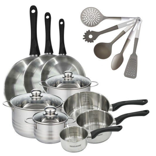 Batterie de cuisine avec 3 faitouts 16/20/24 cm et 3 casseroles 12/16/20 cm et 5 ustensiles de cuisine Fackelmann Généva Brillant Vario