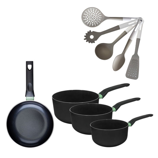 Batterie de cuisine avec 1 poêle 24 cm et 3 casseroles 16/18/20 cm et 5 ustensiles de cuisine Fackelmann Brandao Vario