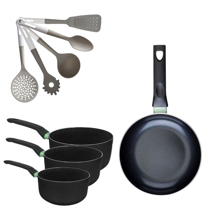 Batterie de cuisine avec 1 poêle 28 cm et 3 casseroles 16/18/20 cm et 5 ustensiles de cuisine Fackelmann Brandao Vario