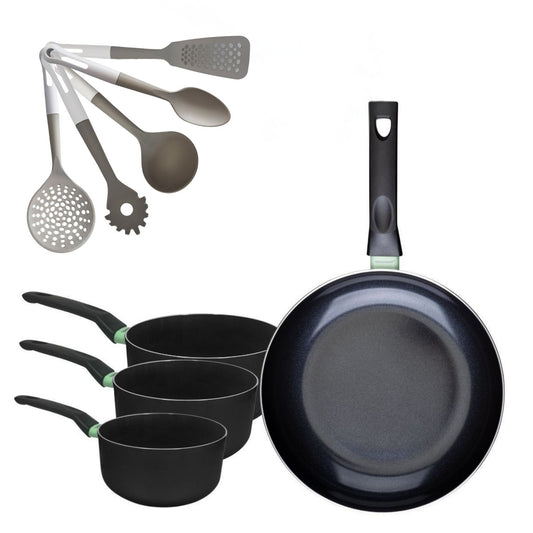 Batterie de cuisine avec 1 poêle 30 cm et 3 casseroles 16/18/20 cm et 5 ustensiles de cuisine Fackelmann Brandao Vario