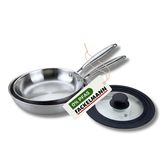 Set de 2 poêles de cuisson 24/28 cm en acier inoxydable avec 1 couvert Fackelmann Vita3