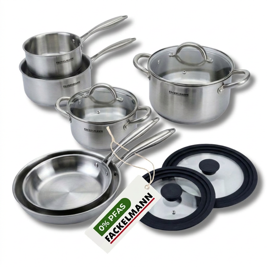 Batterie de cuisine avec 3 casseroles 14/18 cm et 2 faitouts 20/24 cm avec 2 ustensiles de cuisine Fackelmann Vita3