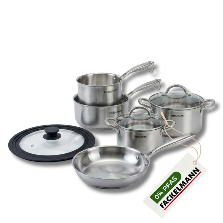 Poêle à Frire 20 cm, Casseroles 14 et 18 cm, Faitouts 20 24 cm inox 18/10 Triply et couvercle Fackelmann Vita3