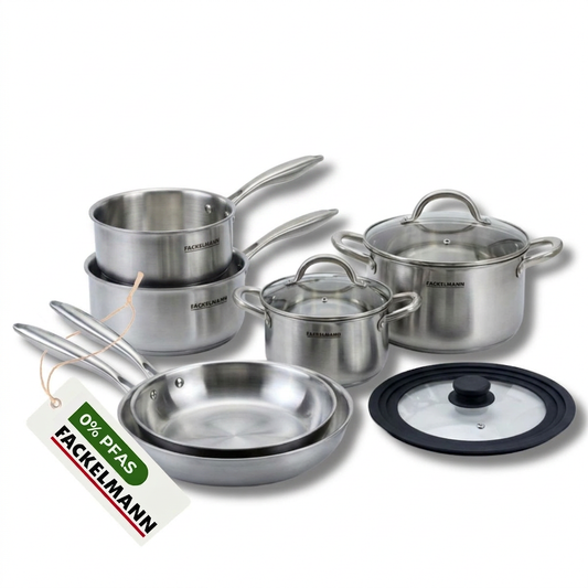 Poêles à Frire 20 28 cm, Casseroles 14 18 cm, Faitouts 20 24 cm inox 18/10 Triply et Couvercle Fackelmann Vita3