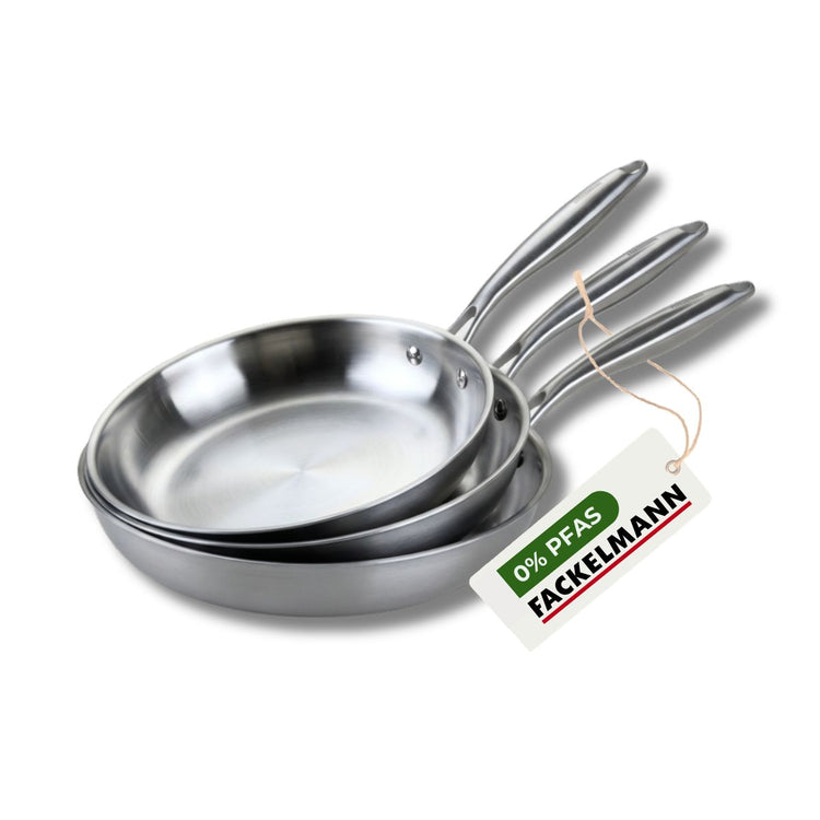 3 poêles 20 26 et 28 cm inox 18/10 Triply Fackelmann Vita3