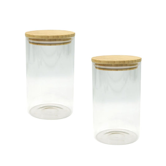Lot de 2 boîtes de conservation alimentaire hermétique en verre 1,15L avec 2 ustensiles de cuisine Fackelmann Nature Divers