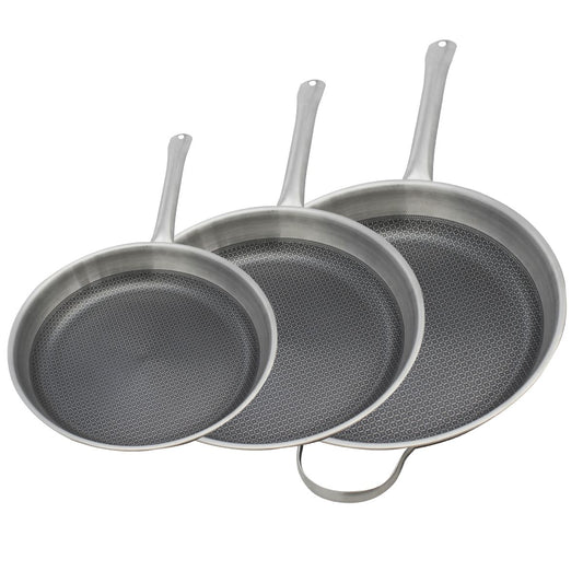 Set de 3 poêles de cuisson 24/28/32 cm en acier inoxydable avec 3 ustensiles de cuisson sans PFAS Elo Relief Solution