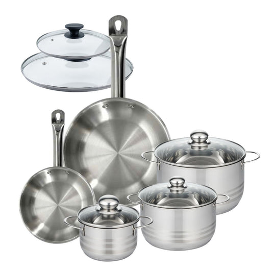 Batterie de cuisine avec 2 poêles 20/28 cm et 3 faitouts 16/20/24 cm sans PFAS Fackelmann Eterna Brillant avec couvercles