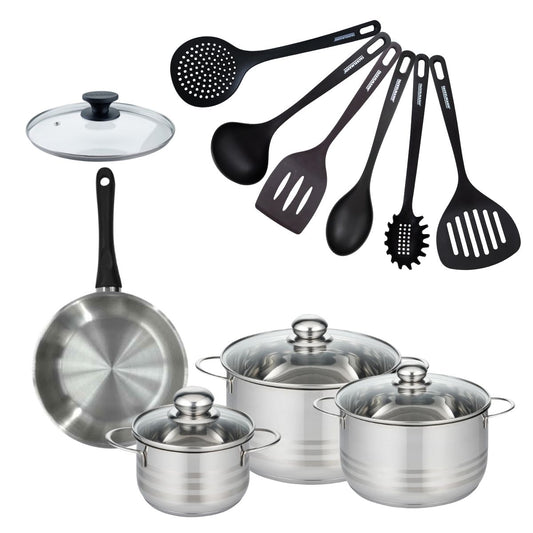 Batterie de cuisine 1 poêle 20 cm et couvercle, 3 faitouts 16/20/24 cm et 6 ustensiles de cuisine Fackelmann Geneva