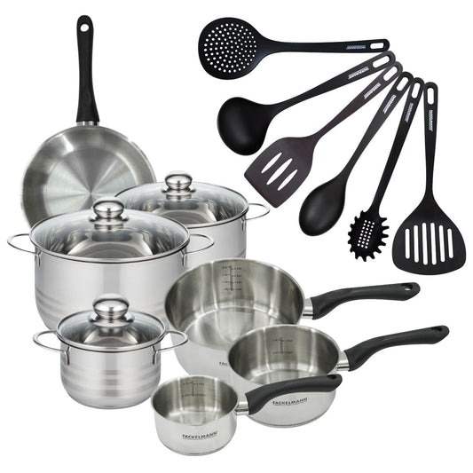 Batterie de cuisine 1 poêle 20 cm, 3 casseroles 12/16/20 cm, 3 faitouts 16/20/24 cm, 6 ustensiles Fackelmann Geneva
