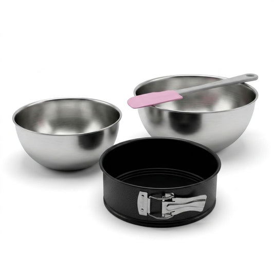 Lot de 1 moule à gâteaux 18,5 cm en acier 2 bols 25/20,5 cm en inox et 1 spatule pâtisserie 25 cm en plastique Spécial mini Spécial mini Zenker  Spécial mini