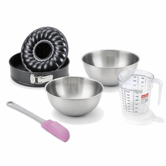 Set de 5 ustensiles de pâtisserie moule à gâteaux bol à mixer spatule en silicone et verre mesureur Black metallic Black mettallic Zenker  Black mettallic
