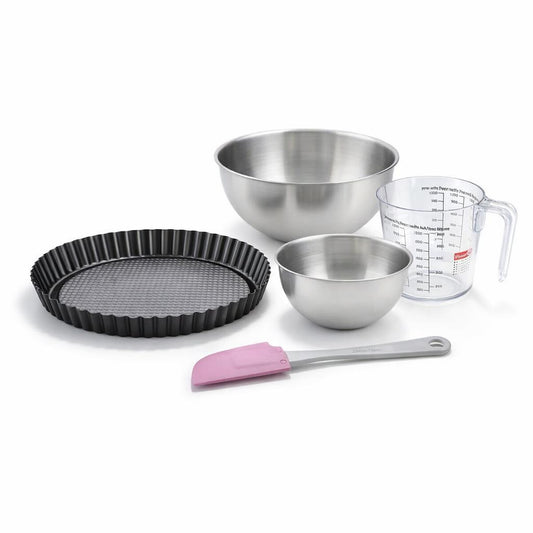 Set pâtisserie avec moule à tarte renversée 28 cm, 2 bols à mixer, verre mesureur et spatule Zenker
